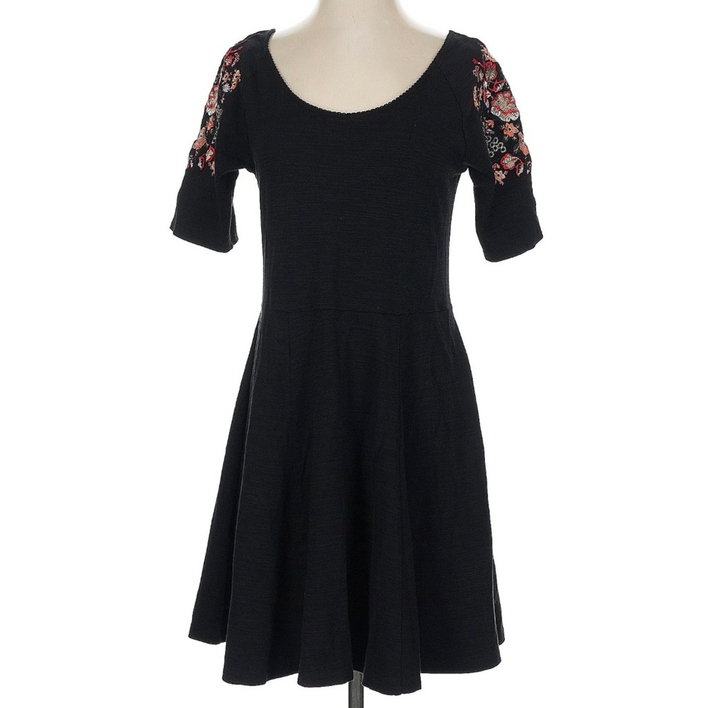Free People Black Dress with Floral Sleeves